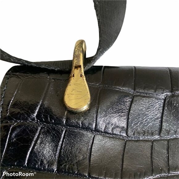 Elizabeth and James Zoe Croc‎ Embossed Leather Saddle Crossbody Bag Black - Picture 11 of 13